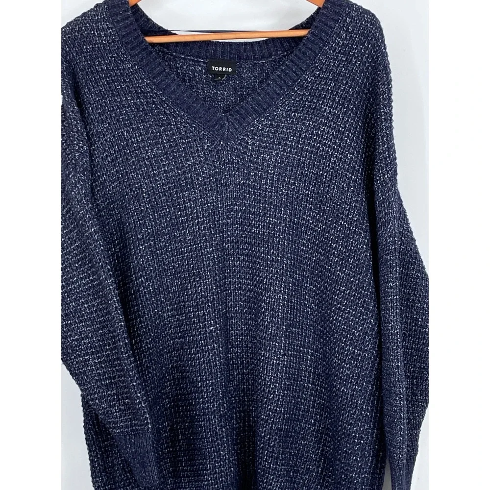 Torrid Womens Sweater 3 Pullover Blue Marled Knit V-Neck Minimalist Long Sleeve